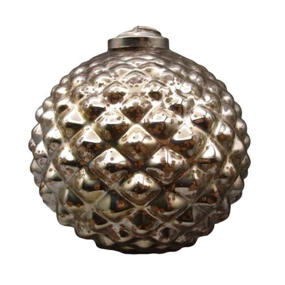 Vintage Diamond Point Pinecone Kugel Style Ornament Mercury Glass Metal Cap GUC - Picture 3 of 8
